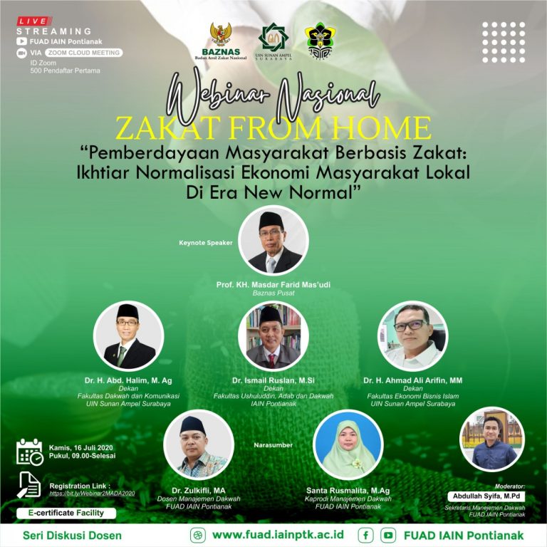 Prodi Manajemen Dakwah IAIN Pontianak Sukses Gelar Webinar Nasional Zakat From Home