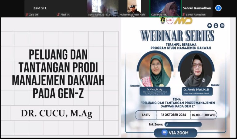 First Webinar Program Studi Manajemen Dakwah Tema “Peluang dan Tantangan Prodi Manajemen Dakwah Pada Gen Z”